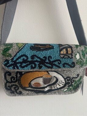 Beaded bag.  Paris  inspired theme in Blue, Green, Yellow by America & Beyond